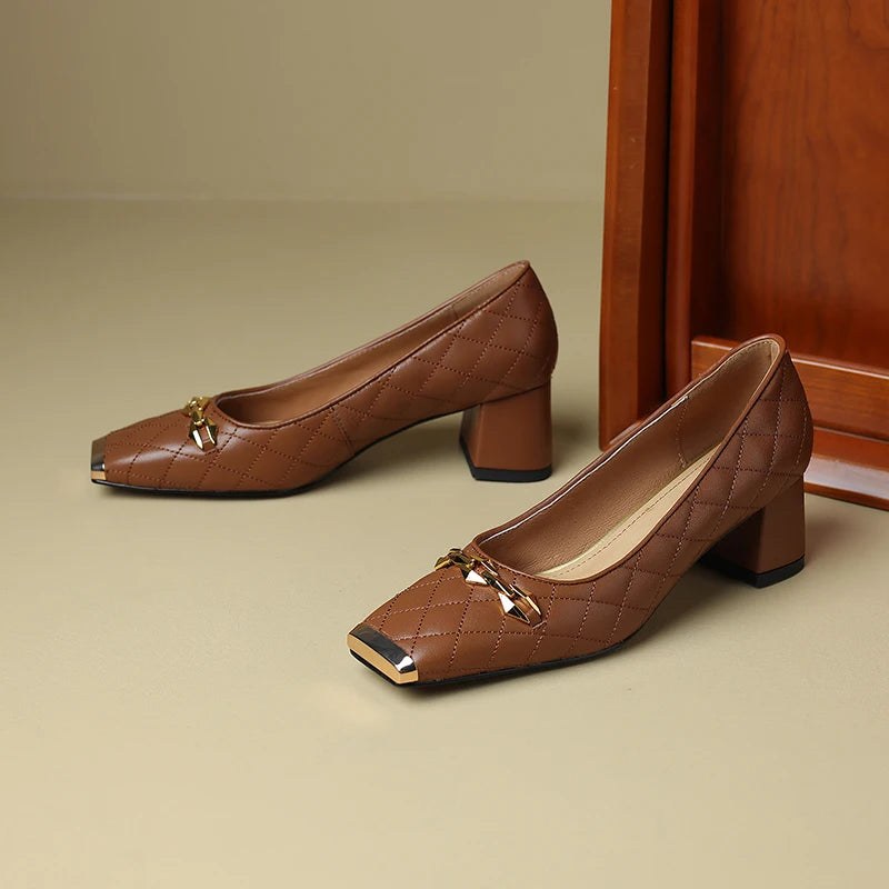 Penelope Block Heel Pump in Sienna Brown