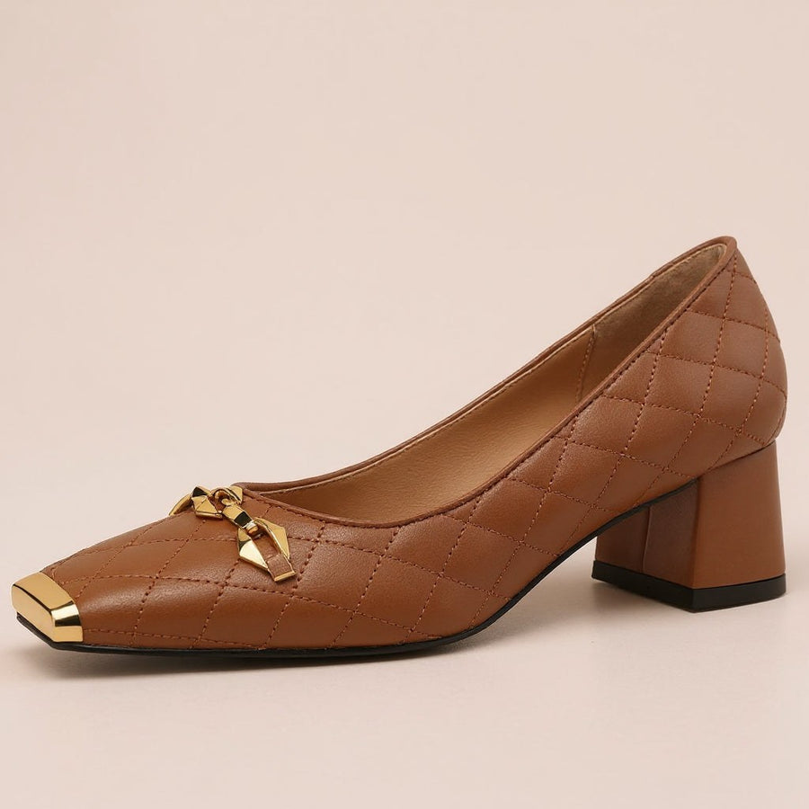 Penelope Block Heel Pump in Sienna Brown