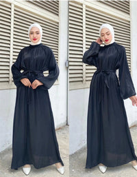 Penelope Elegant Dress with Long Sleeve and Belted in Black