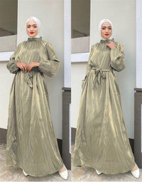 Penelope Elegant Dress with Long Sleeve and Belted in Light Green