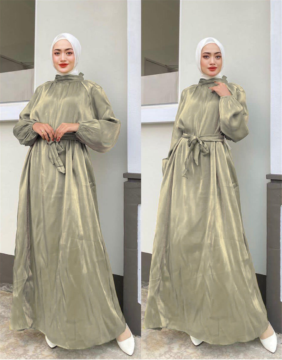 Penelope Elegant Dress with Long Sleeve and Belted in Light Green