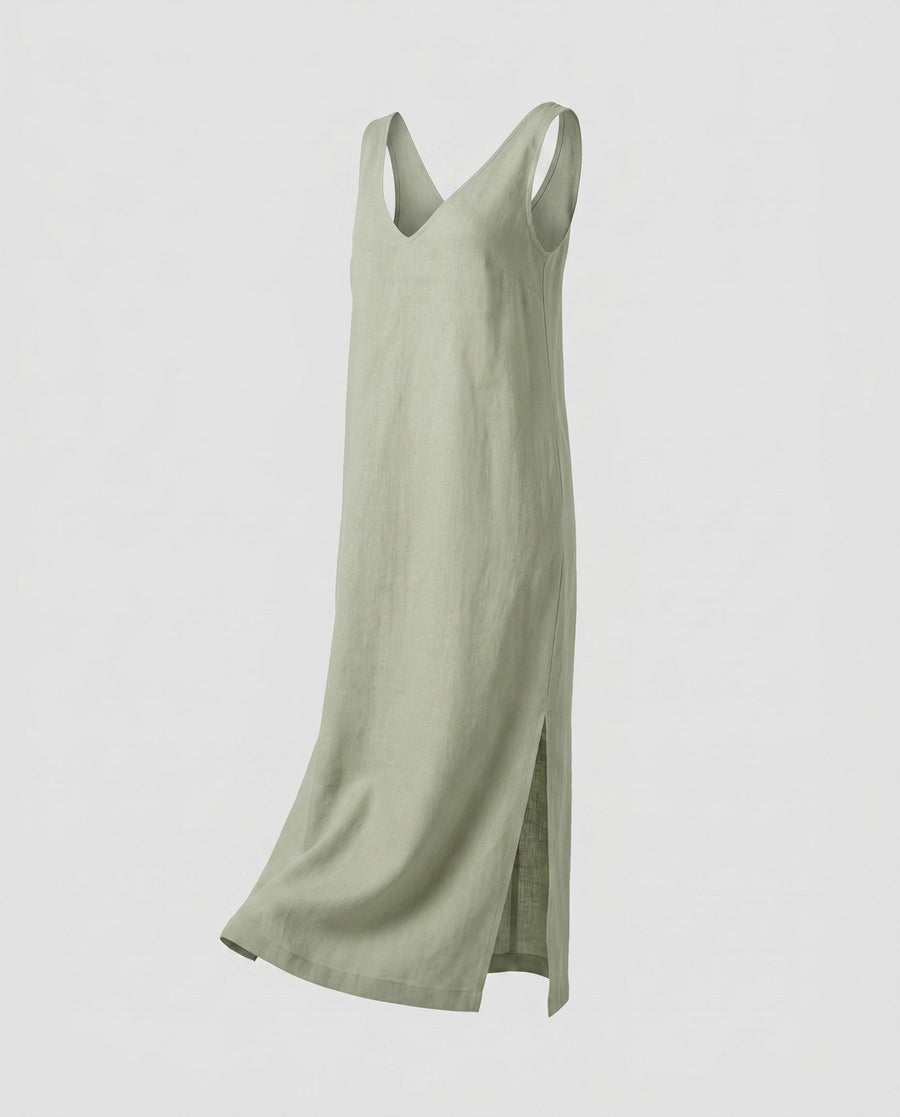 Penelope Lightweight Maxi Dress with V-Neck in Apricot