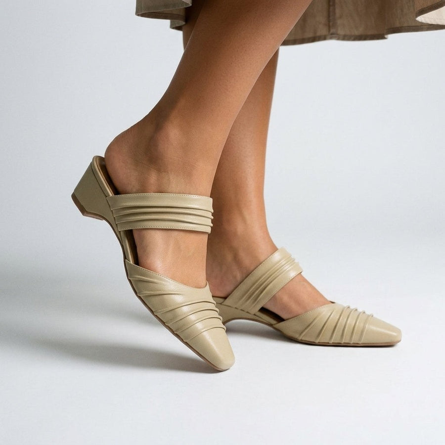 Penelope Pleated Mule in Beige