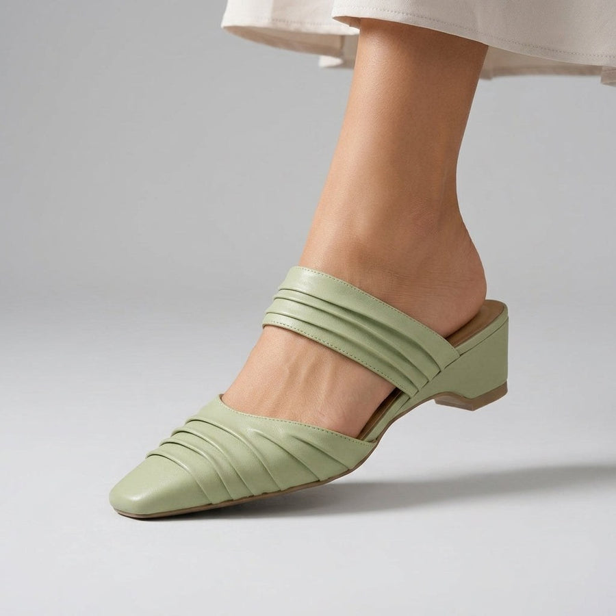 Penelope Pleated Mule in Sage