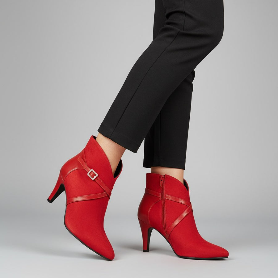 Penelope Pointed-Toe Ankle Boot in Crimson