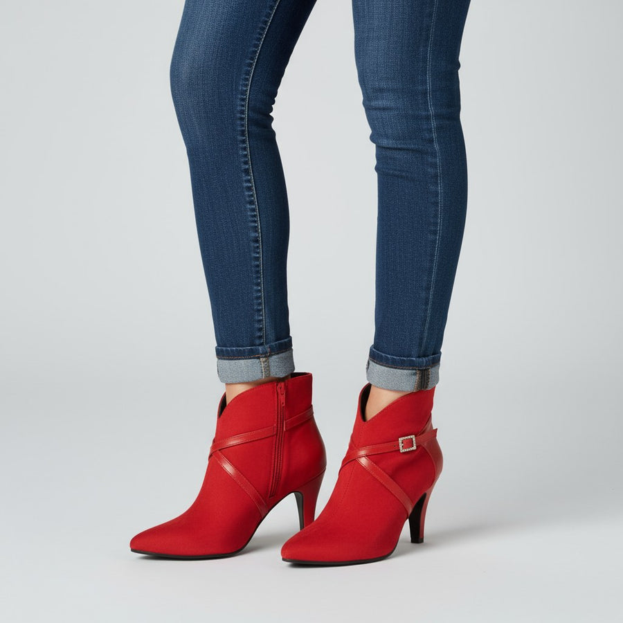 Penelope Pointed-Toe Ankle Boot in Crimson