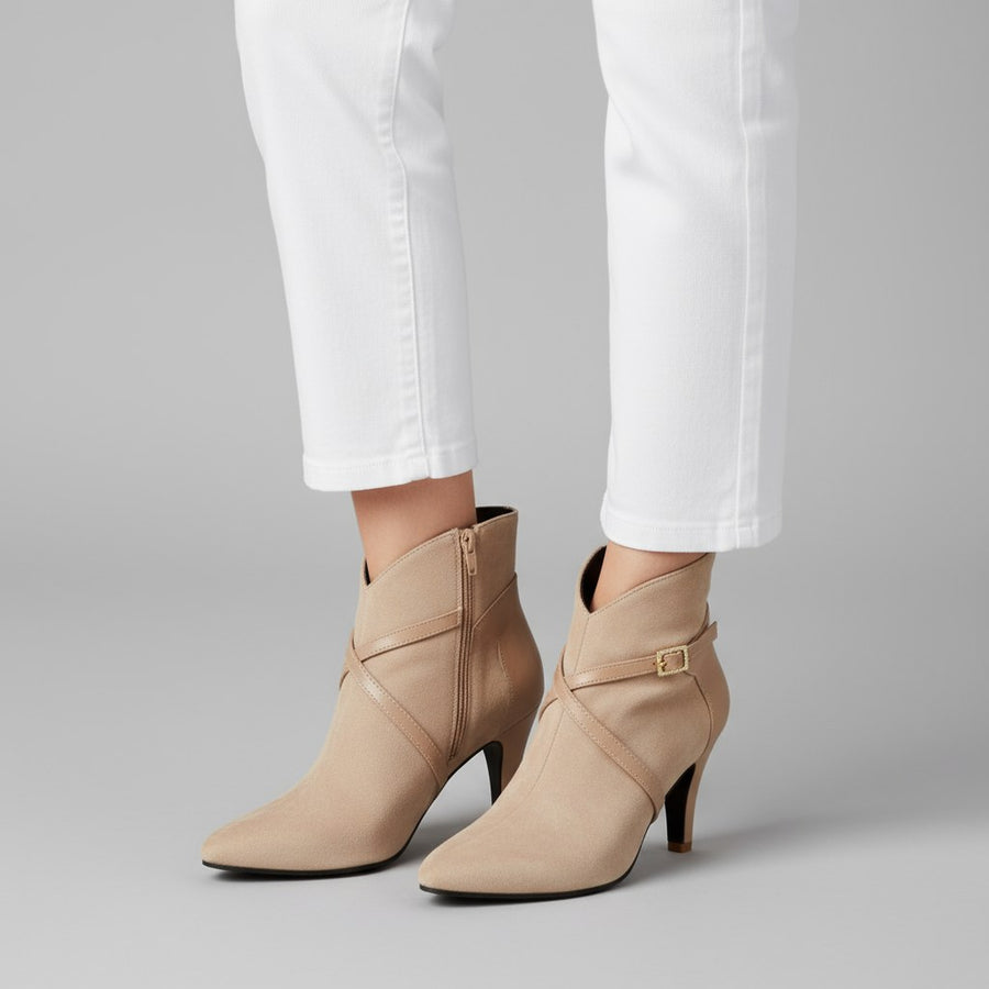 Penelope Pointed-Toe Ankle Boot in Khaki