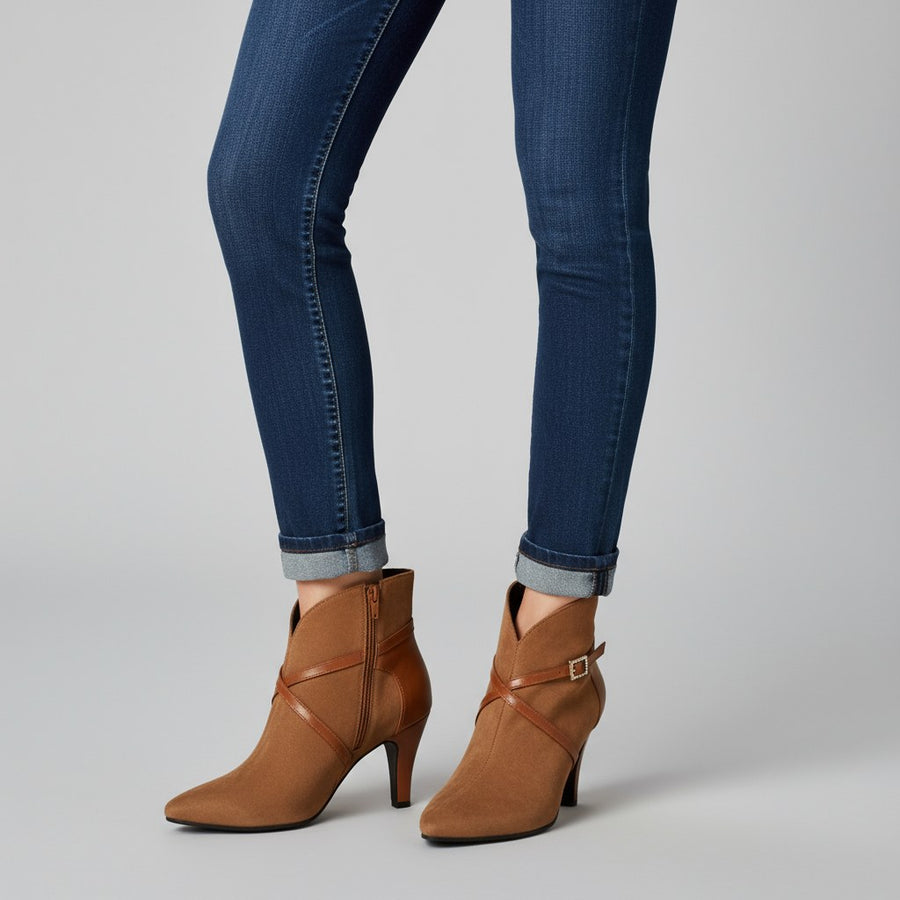 Penelope Pointed-Toe Ankle Boot in Sienna Brown