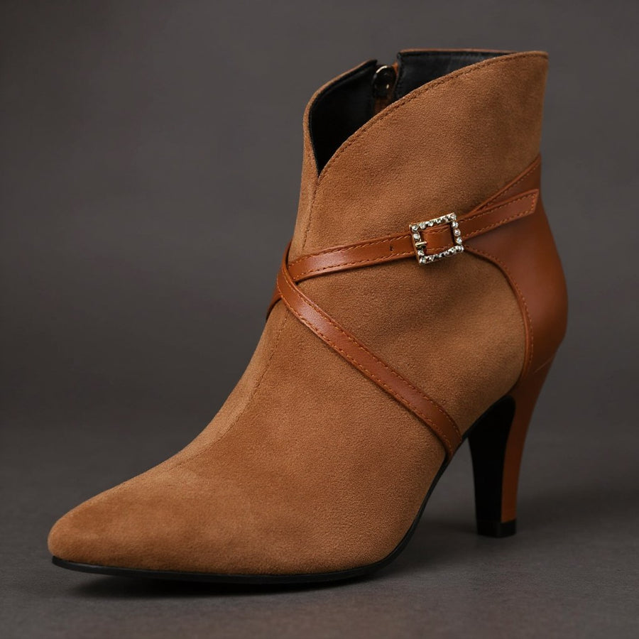 Penelope Pointed-Toe Ankle Boot in Sienna Brown