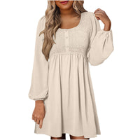 Penny Women's Smocked Square Neck Puff Sleeve A-Line Mini Dress in Apricot
