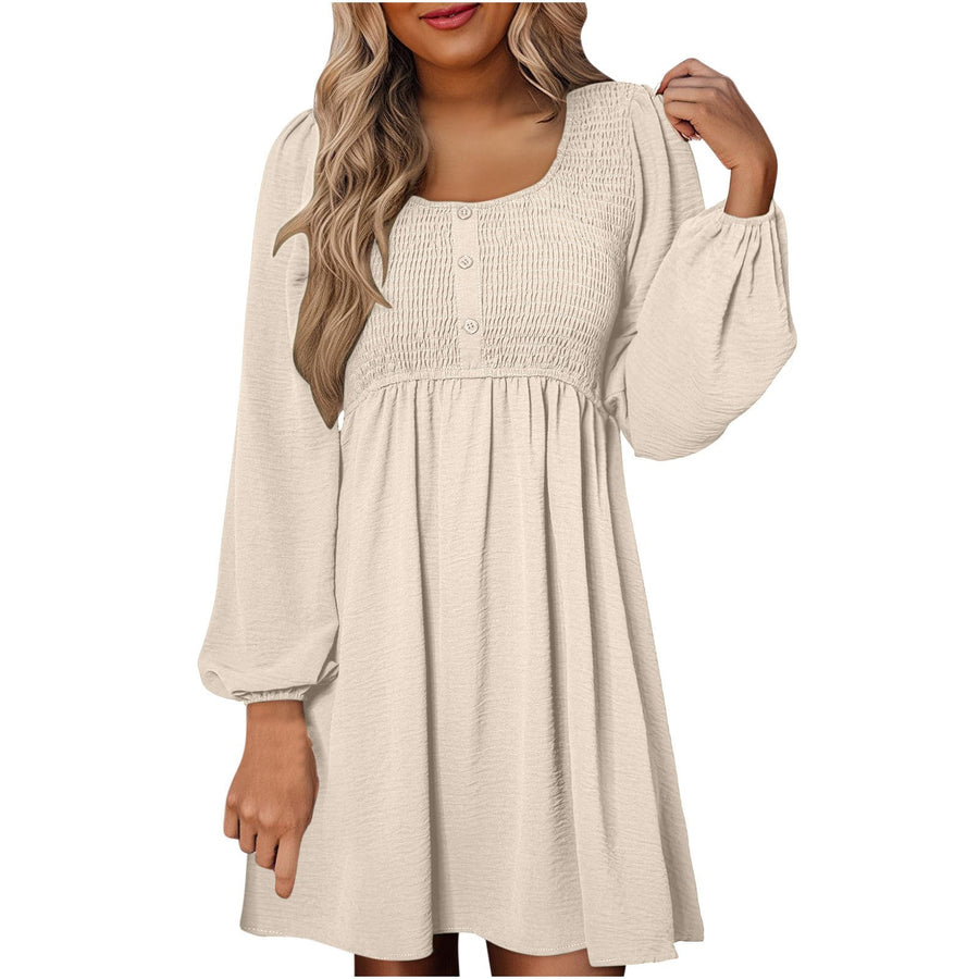 Penny Women's Smocked Square Neck Puff Sleeve A-Line Mini Dress in Apricot