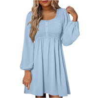 Penny Women's Smocked Square Neck Puff Sleeve A-Line Mini Dress in Light Blue
