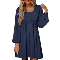 Penny Women's Smocked Square Neck Puff Sleeve A-Line Mini Dress in Navy