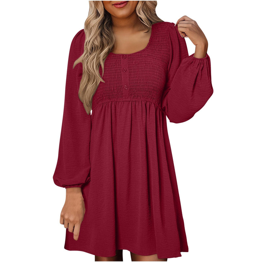 Penny Women's Smocked Square Neck Puff Sleeve A-Line Mini Dress in Pink