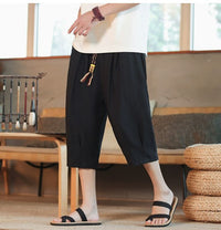 Pepijn Casual Linen Trousers with Elastic Waist and Pockets in Black