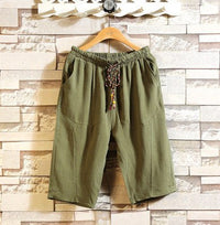 Pepijn Casual Linen Trousers with Elastic Waist and Pockets in Dark Green