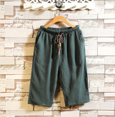 Pepijn Casual Linen Trousers with Elastic Waist and Pockets in Dark Green