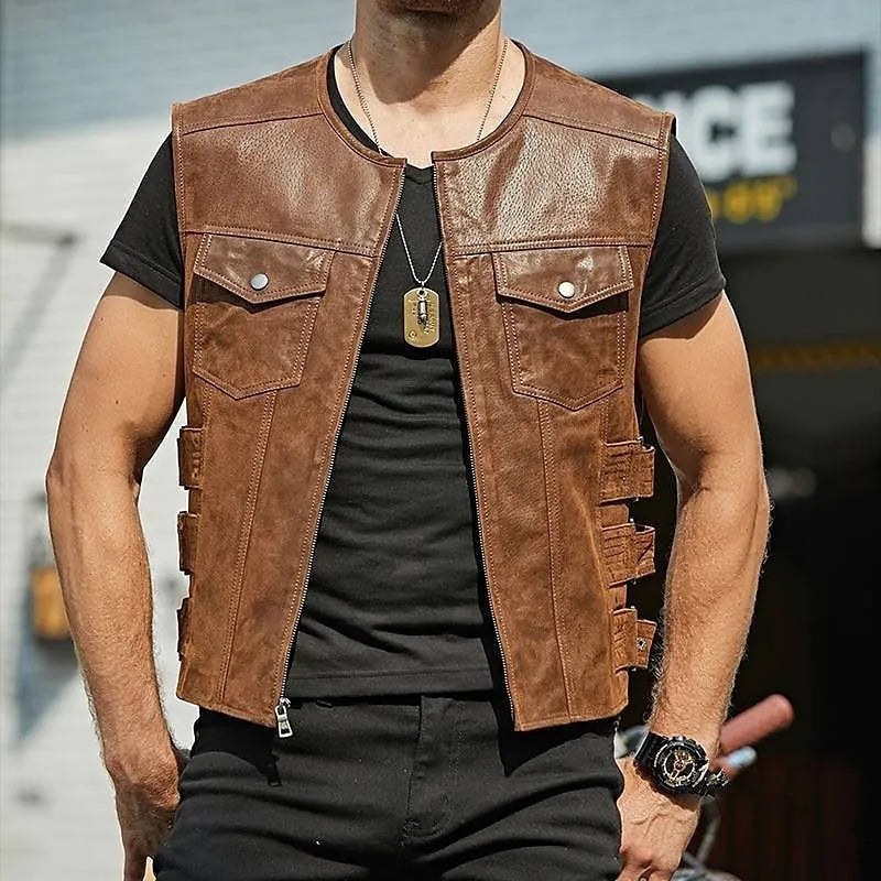 Pepijn Leather Vest in Brown