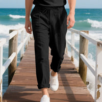Pepijn Linen Trousers with Drawstring Waist in Black