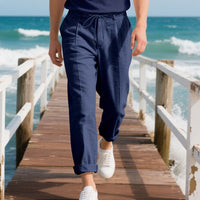 Pepijn Linen Trousers with Drawstring Waist in Blue