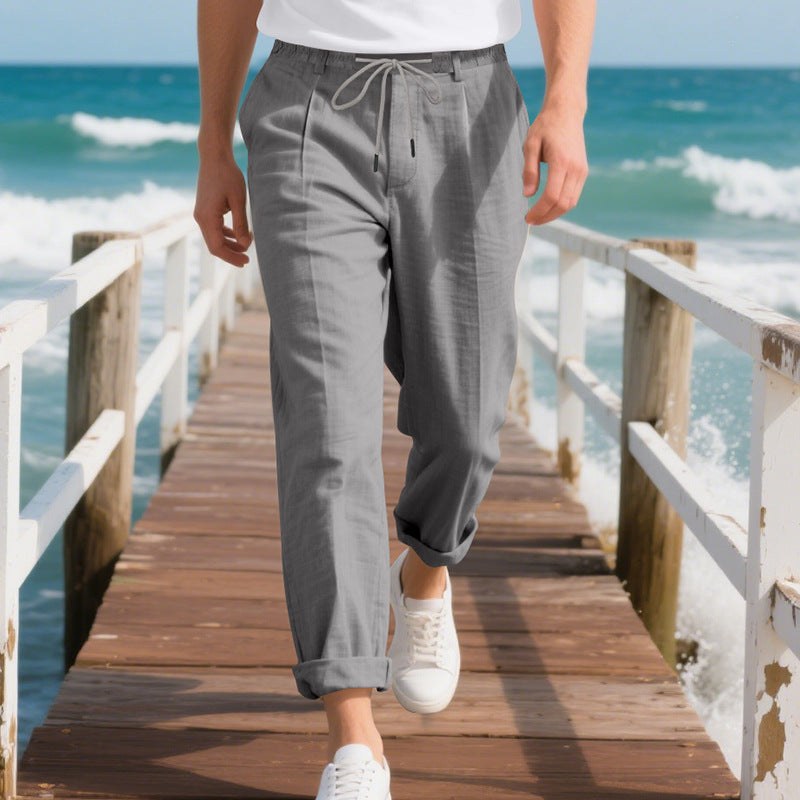 Pepijn Linen Trousers with Drawstring Waist in Grey