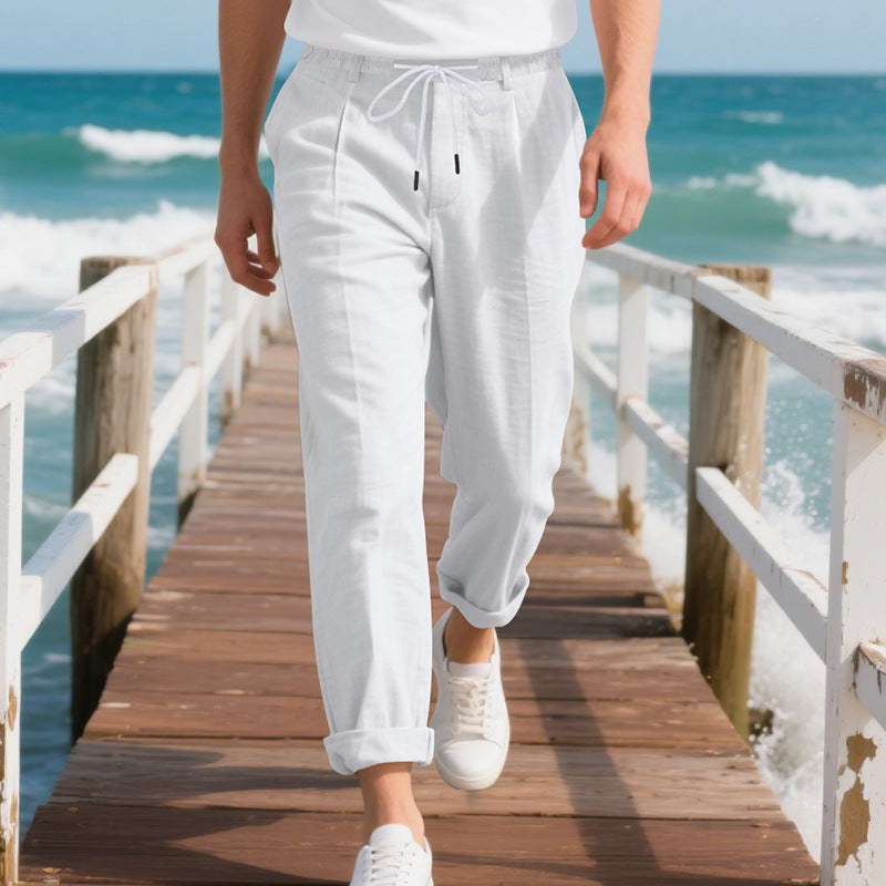 Pepijn Linen Trousers with Drawstring Waist in White