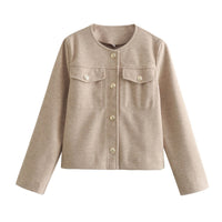 Perla Elegant Jacket with Pockets in Khaki