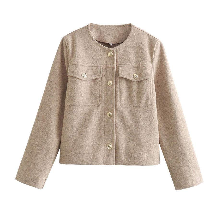 Perla Elegant Jacket with Pockets in Khaki