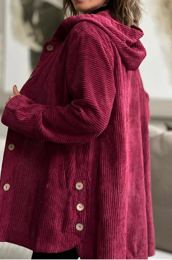 Perla Jacket with Hood in Wine Red