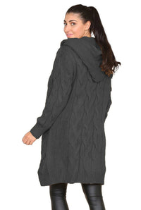 Persia Knit Coat with Hood in Dark Grey