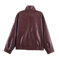 Persia Leather Jacket with Pockets in Brown