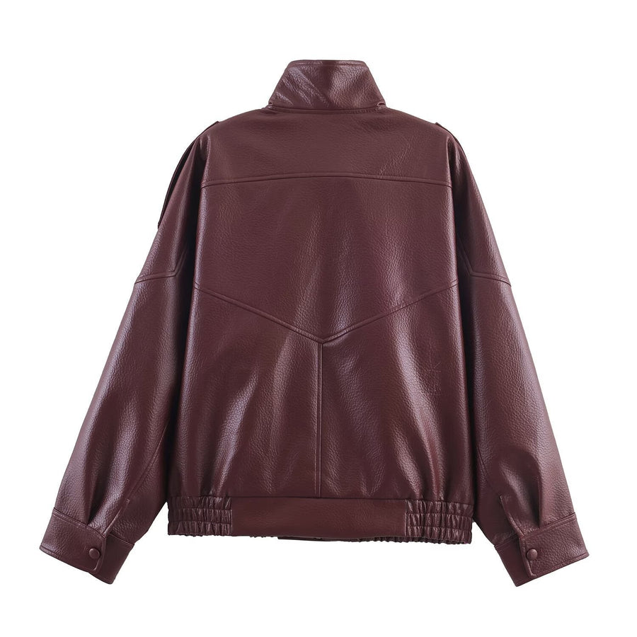 Persia Leather Jacket with Pockets in Brown