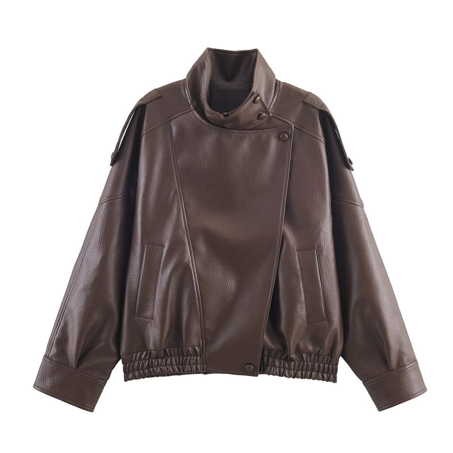 Persia Leather Jacket with Pockets in Brown