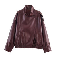 Persia Leather Jacket with Pockets in Wine Red