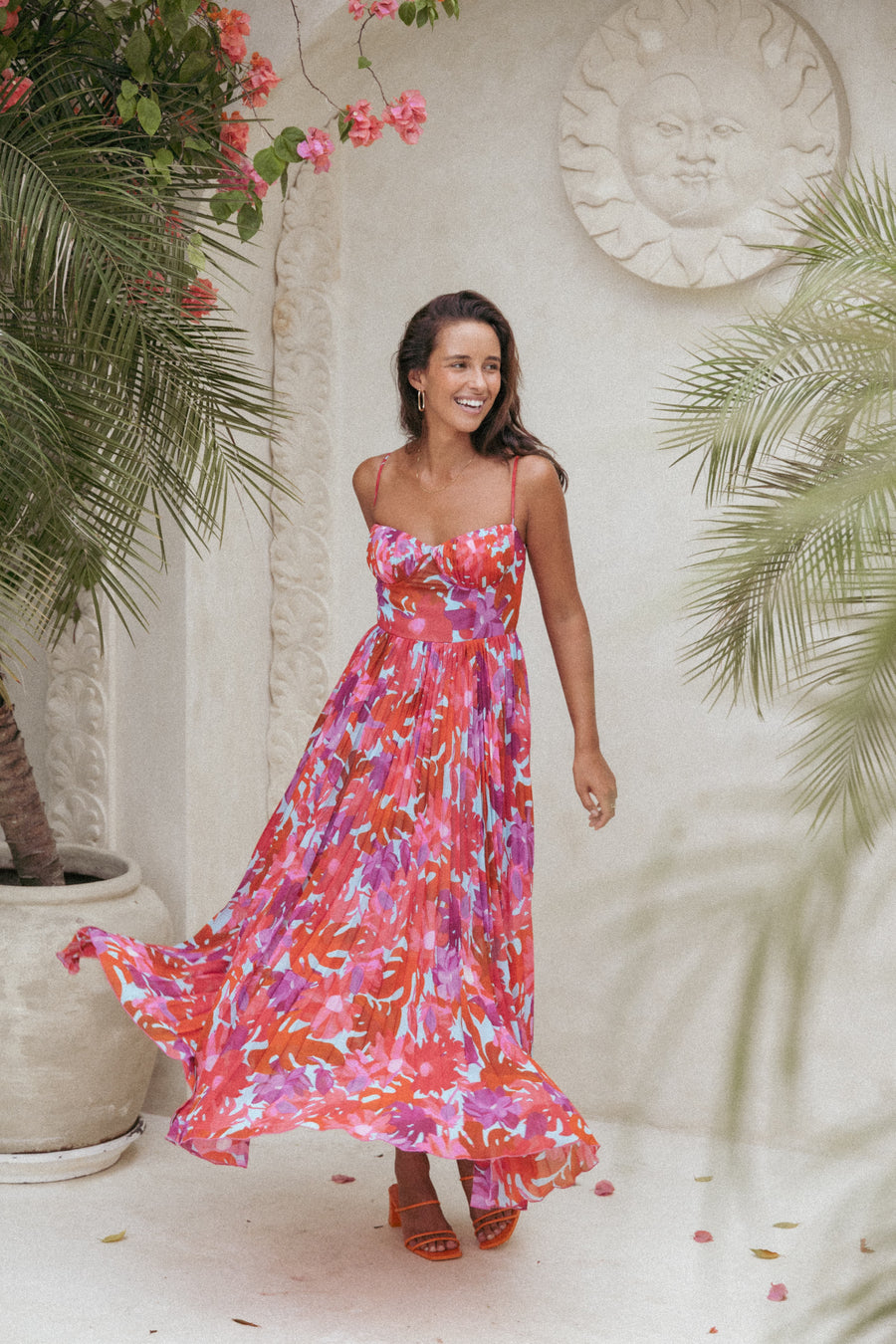 Achanti Pleated Maxi Dress in Pink Azalea