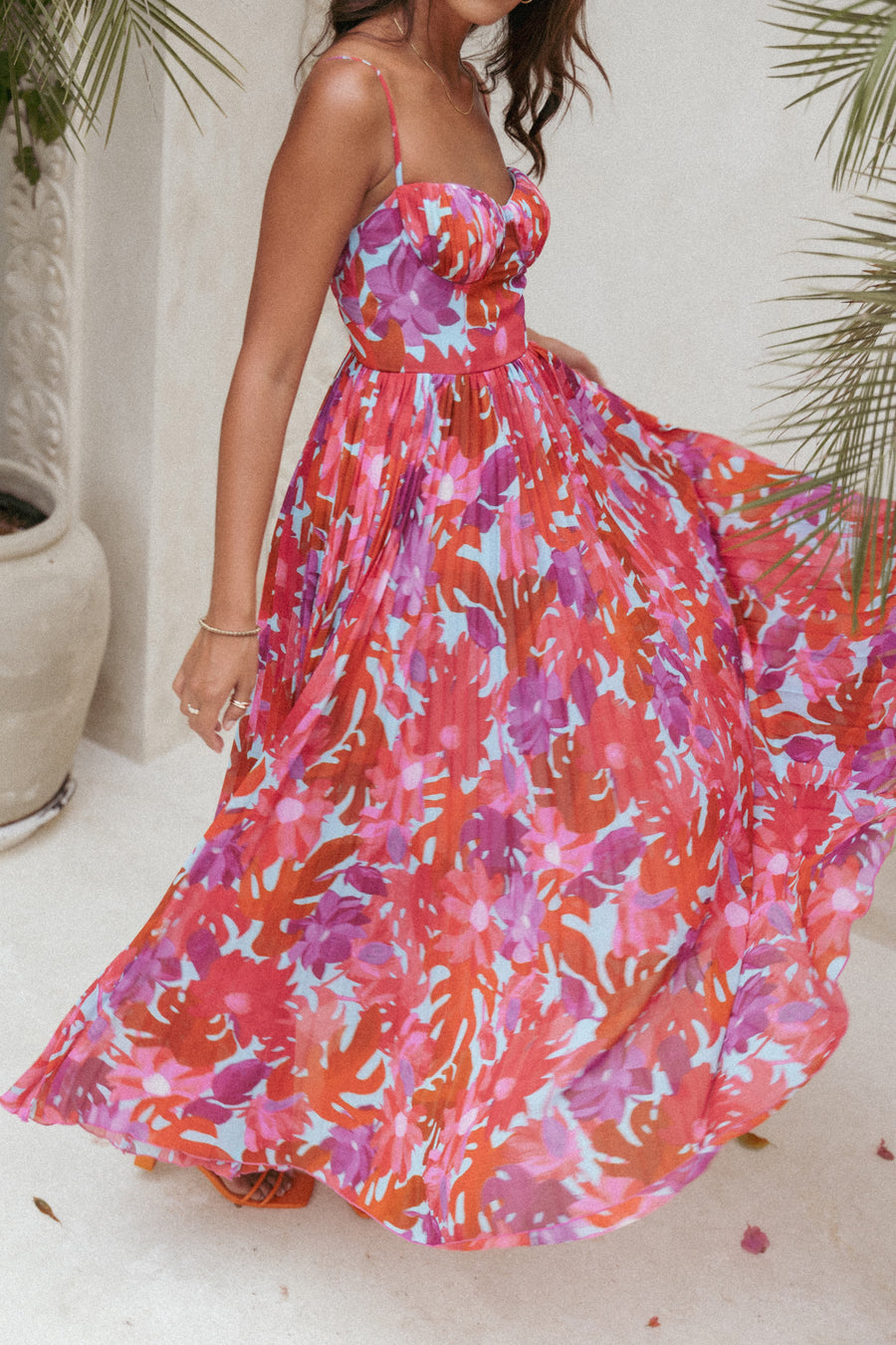 Achanti Pleated Maxi Dress in Pink Azalea