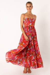 Achanti Pleated Maxi Dress in Pink Azalea