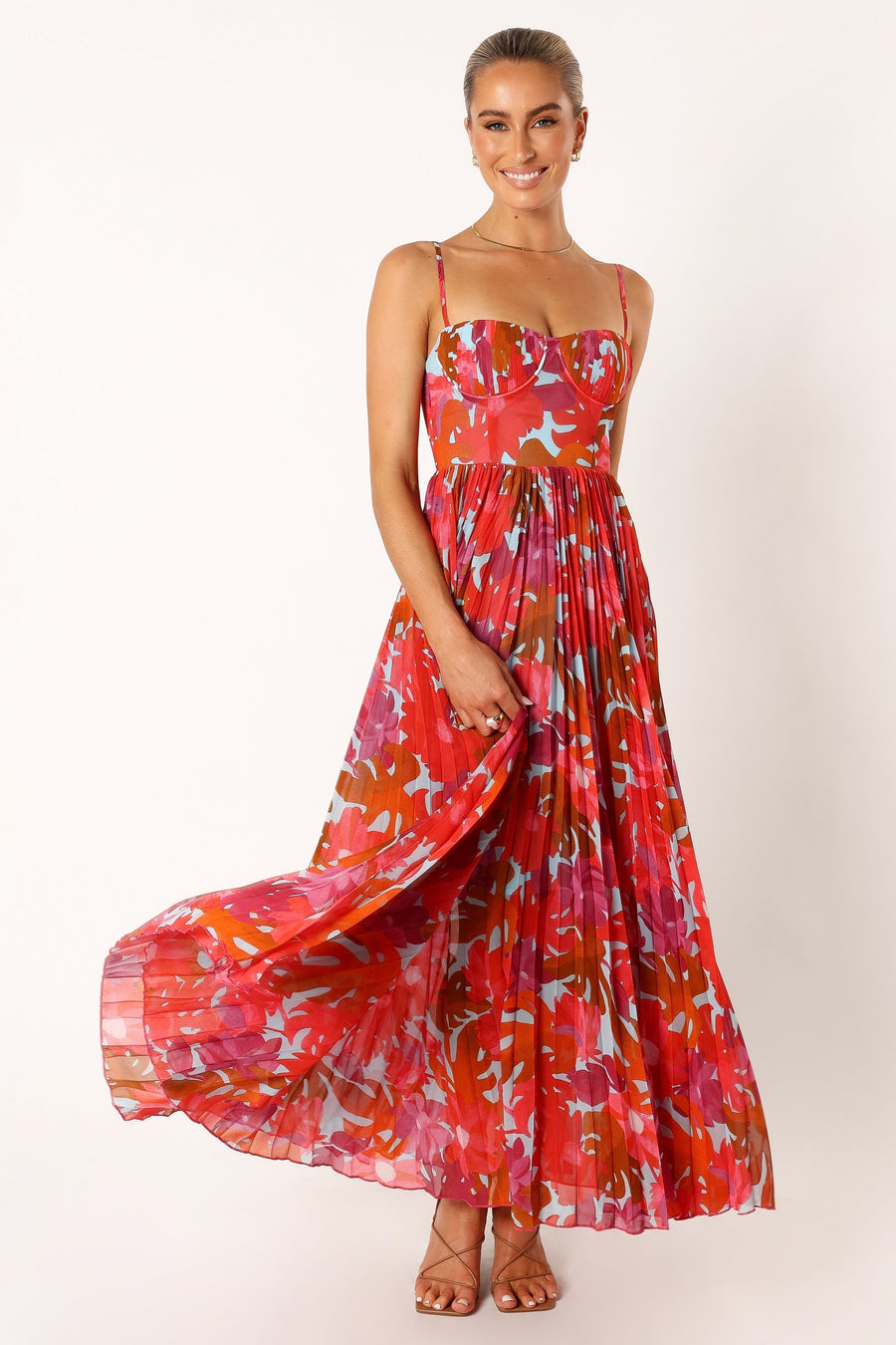 Achanti Pleated Maxi Dress in Pink Azalea