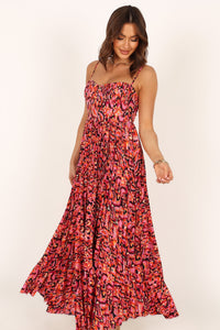 Achanti Pleated Maxi Dress in Pink Azalea