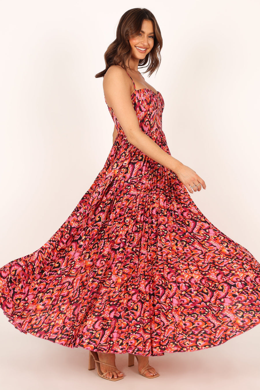 Achanti Pleated Maxi Dress in Pink Azalea