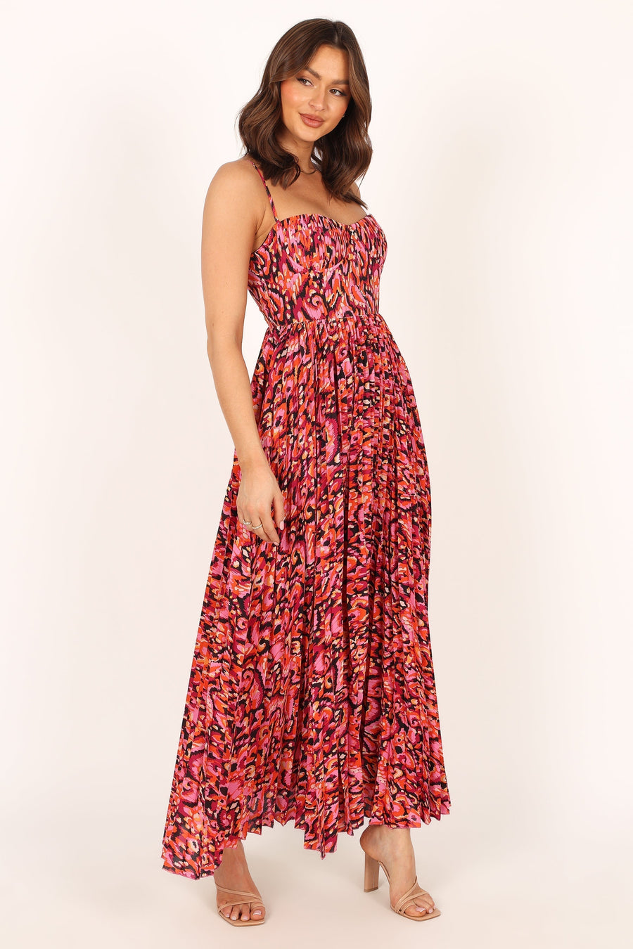 Achanti Pleated Maxi Dress in Pink Azalea
