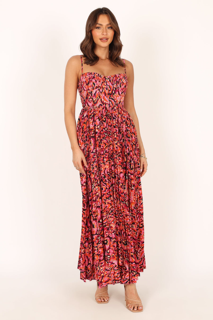 Achanti Pleated Maxi Dress in Pink Azalea
