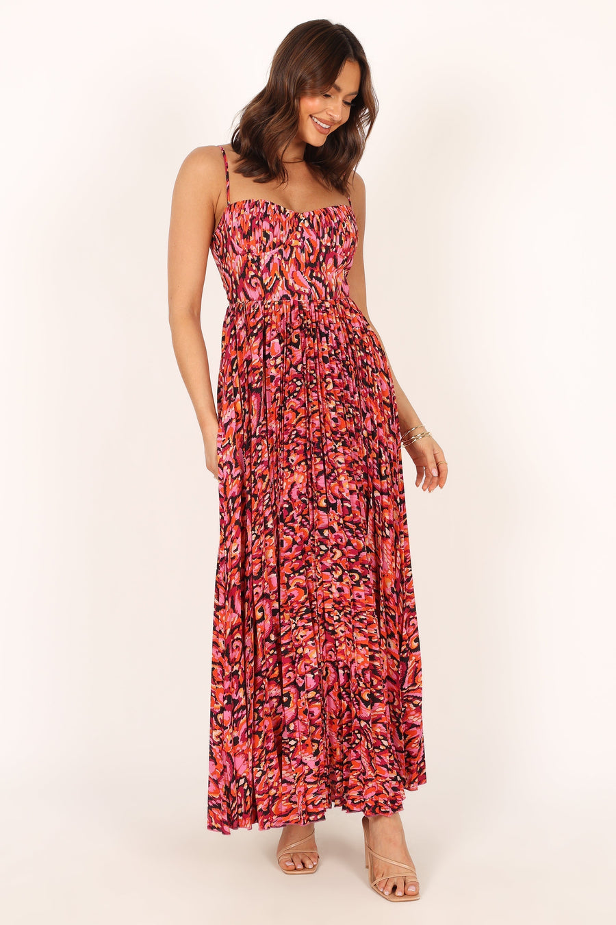 Achanti Pleated Maxi Dress in Pink Azalea
