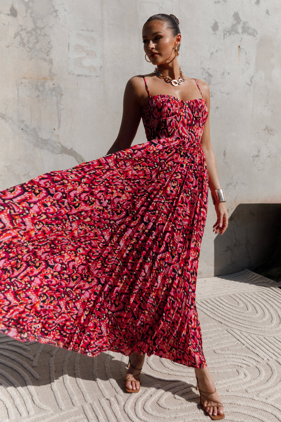 Achanti Pleated Maxi Dress in Pink Azalea