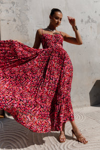 Achanti Pleated Maxi Dress in Pink Azalea