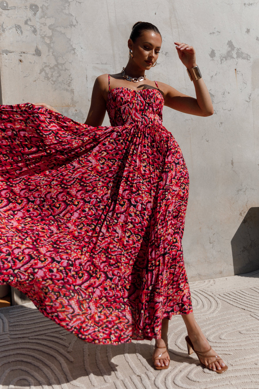 Achanti Pleated Maxi Dress in Pink Azalea