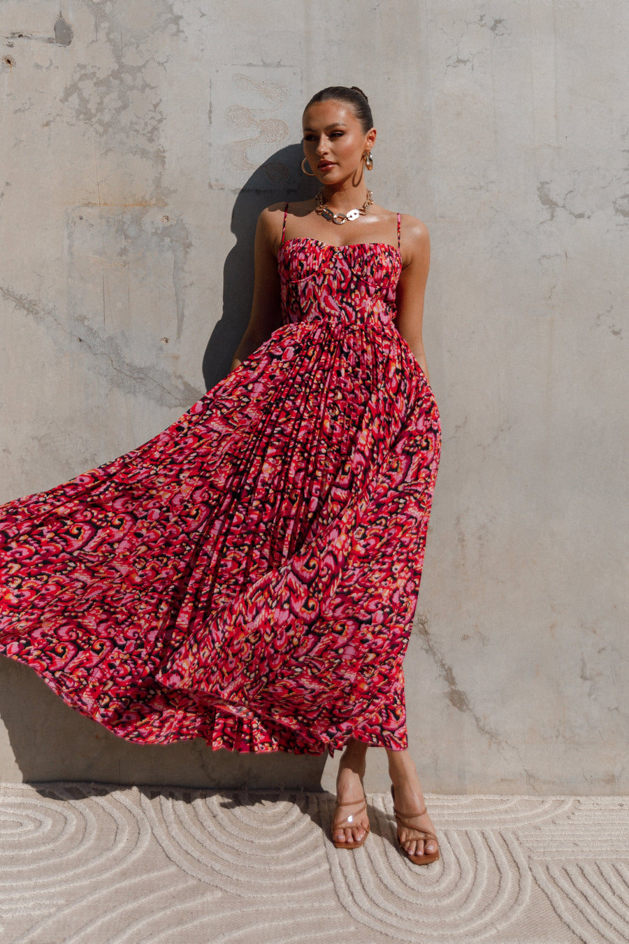 Achanti Pleated Maxi Dress in Pink Azalea