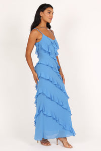 Ciao Ruffle Maxi Dress in Cerulean