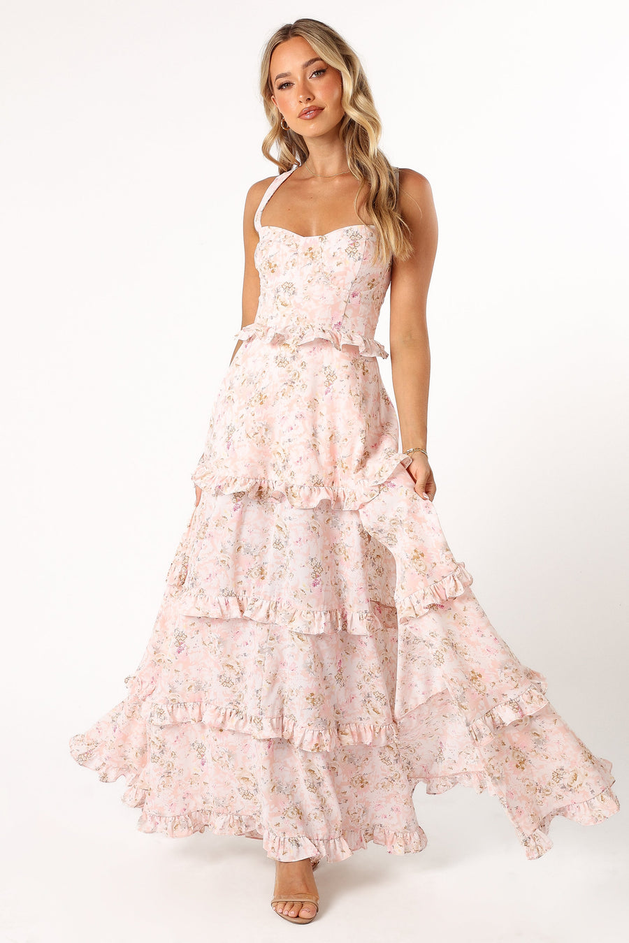 Lillee Tiered Maxi Dress in Lavender Floral