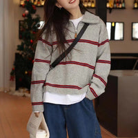Petra Sweater with Zip Front and Striped in Grey
